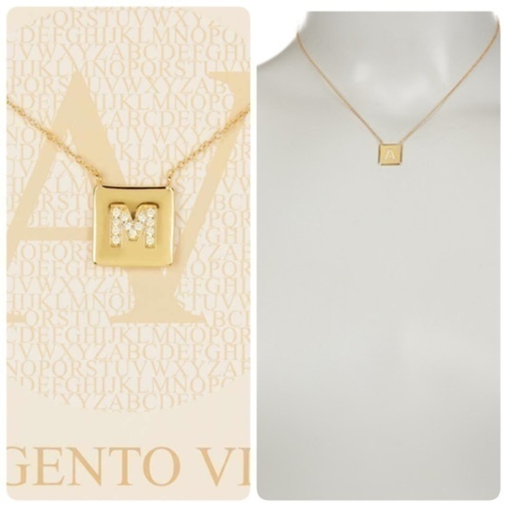 18K gold p Sterling silver "M" pendant necklace JA3